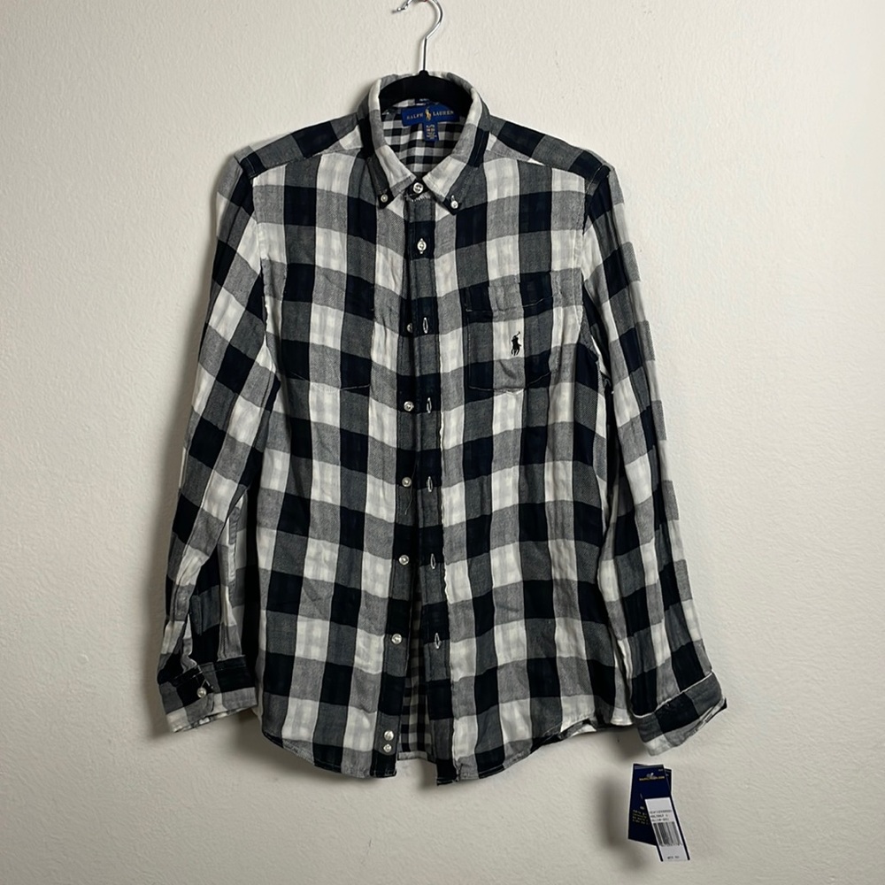 Ralph Lauren black and white checkered button down shirt